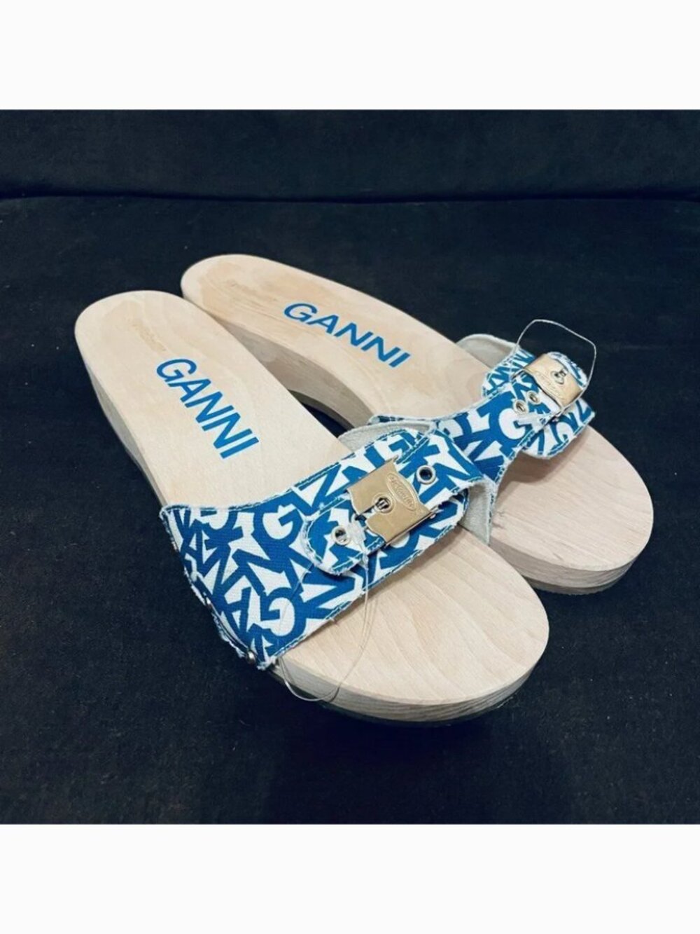 GANNI x DR. Scholl’s Sandals In Egret Monogram Size US 9 Eur 40 Blue White